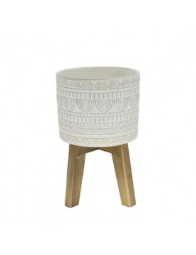 10 Aqueduct Ceramic Planter w/ Wood Stand