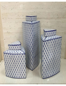 3 Blue Pot w/ Vertical Design