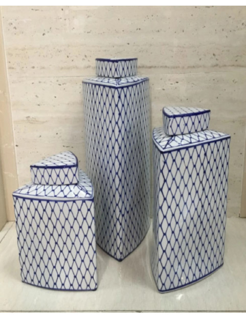 3 Blue Pot w/ Vertical Design